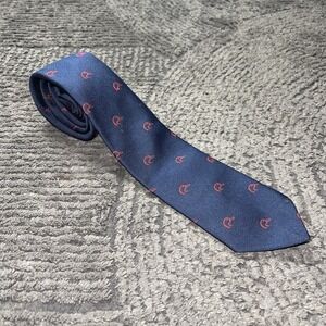 L.L. Bean Silk Neck Tie Navy Blue Red Duck Pattern Made in USA Classic